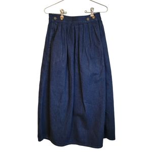 Vintage Calvin Klein 100% Cotton High Waist Gold Button Denim Maxi Skirt, Size…